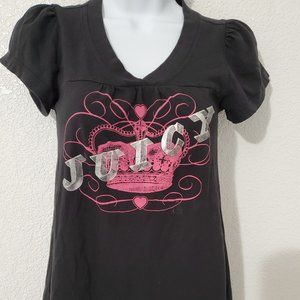 Juicy Couture Black V-Neck T-Shirt Women's Size Sm/Petite Excellent Condition!